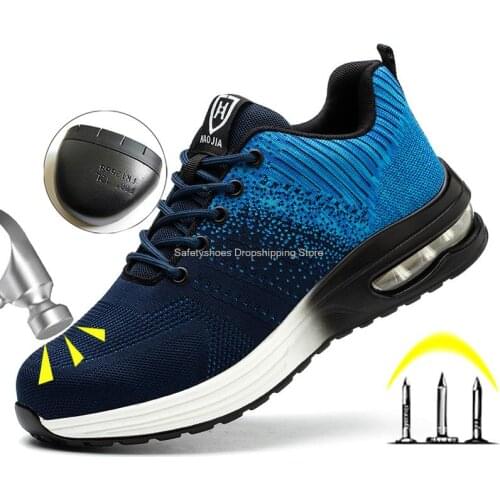 Unisex Safety Shoes Men Women Work Safety Boots Steel Toe Kevlar Puncture Proof Air Cushion Sneakers Fashion Work Shoes Couple