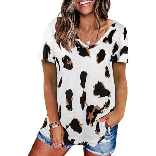 2021 New Women T-Shirt O neck Short Sleeve Leopard Ladies T-shirt Casual Loose Oversize Summer Plus Size Top Fashion Clothes