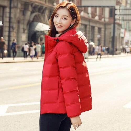 Female Short hood Black Fashion thickening plus size Solid color coat