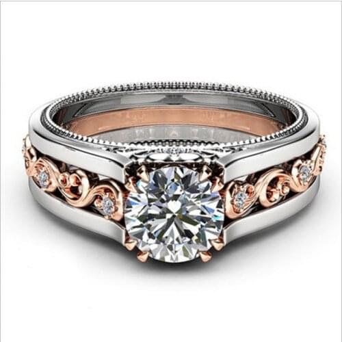 Milangirl Women Unique Vintage Engraved Flower Leaves Rings Bridal Promise Wedding Ring White Rhinestone Crystal Rings