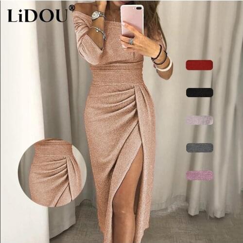 Spring Summer Solid Evening Party Dresses for Women 2021 Off Shoulder High Waist Long Dress Elegant Sexy Club Vestidos De Fiesta