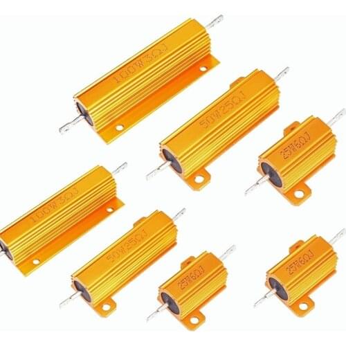 1PCS Aluminum Power Metal Shell Case Wirewound Resistor 1 2 3 5 10 12 15 20 39 47 50 68 82 100 1K 10K ohm Load Resistors 10W 25W