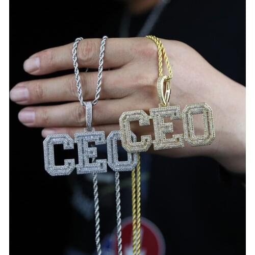 2021 Hiphop Iced Out Custom Name Letter CEO Cubic Zircon Pendant Necklace For Men Boy Bling 5A CZ Tennis Chain Rope Jewelry