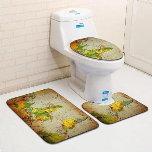 World Map Printed 3pieces Bath Rug Set Water absorption Bathroom Carpets And Mat Set Washable Toilet Bath Mats Floor Rugs
