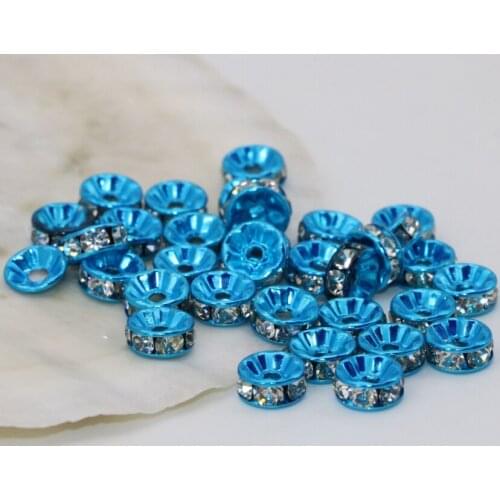 6 8 10 12mm Blue Rondelle Abacus Rhinestone Crystal Spacer Beads Accessories Wholesale 30pcs Jewelry Finding B2814
