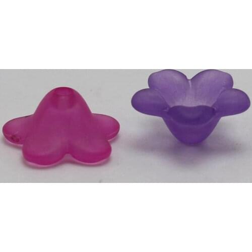200 Mixed Color Frost Acrylic Trumpet Flower Bead Cap 13mm Cone With Center Hole