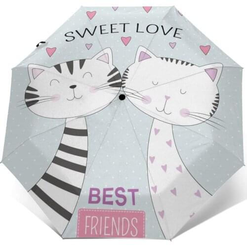 Automatic Umbrella Lovely Cats With Sweet Love three-fold umbrella women men rain umbrella