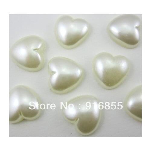 Free shipping 500pcs/lot 14*15mm cream white color heart shape craft flatback imitation pearl beads