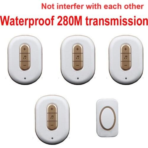 5 wall & 280M work music bell w/ 4 receivers wireless doorbell Waterproof wireless door bell,door ring music door bell