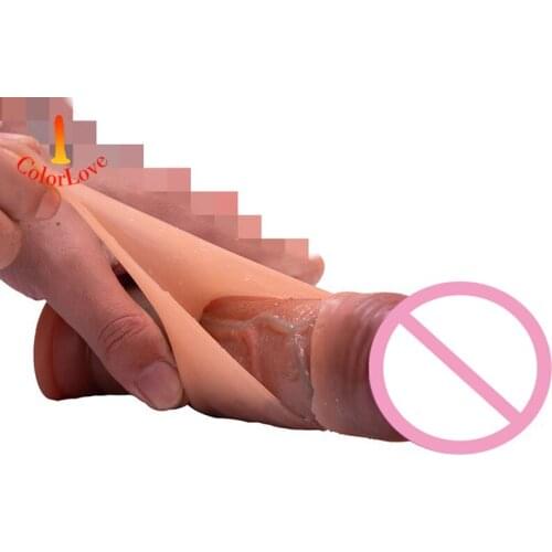 Double-layer Soft Realistic Large Dildo With Suction Cup Real Skin feeling Huge Penis Erotic Sex Toys For Women liquid silicon