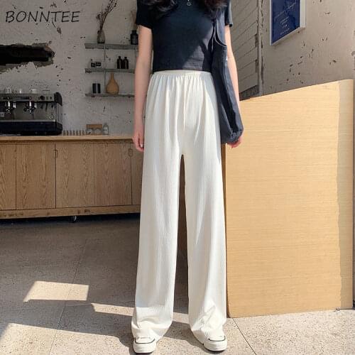 Solid Casual Pants Women Summer Soft Simple All-match Holiday Leisure Elegant Chic Streetwear Comfortable Ins Full-length Girls