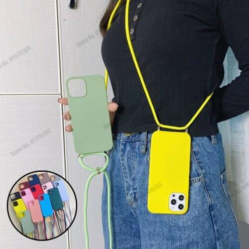 With Lanyard Neck Strap Rope Cord Case For Iphone 12 11 Pro Max 12 Mini X Xr Xs max 8 7 Plus SE 2020 Soft TPU Candy color Cover