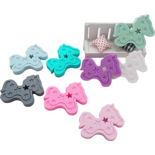Chenkai 10PCS Silicone Horse Teether Baby Hobbyhorse Pendant Beads BPA Free For Infant Chewable Pacifier Teether Toy Accessories