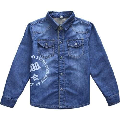Childrens denim shirt boys long sleeve cotton shirt 4-16 years old