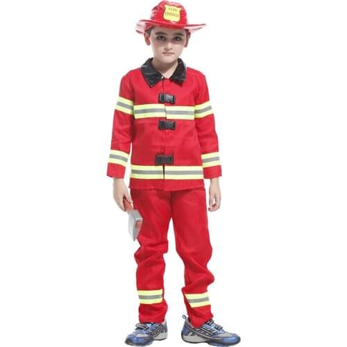 Children Fireman Costume Kids Role Play Games Firefighter Uniform Boys Girls Sam Fireman Work Performance Party Clothing Suit