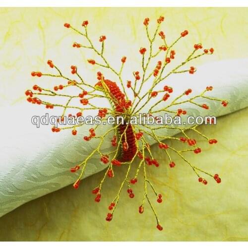 Napkin rings glass beades flower red,crystal wholesale napkin holder