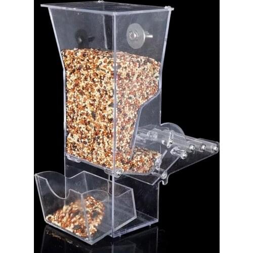 No Mess Bird Feeder Parrot Integrated Automatic Feeder with Perch Cage Accessories Seed Food Container