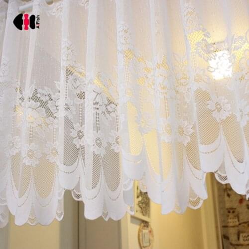 1 Piece Rod Pocket Lace Mesh Short Curtains for Kitchen Door Closet Wardrobe Balcony Small Window Cafes Tie Valance QT030C