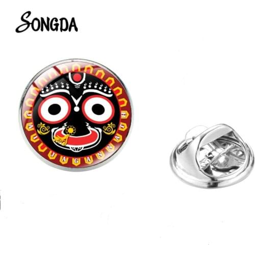 Lord Jagannath Brooches Glass Cabochon Art Photoes Stainless Steel Pin Fashion Religious Faith Jewelry Men Women Clothes