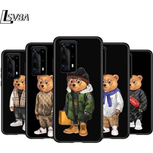 Fashion Cartoon Bear For Huawei P Smasrt 2018 2019 2020 2021 Smart S/Z Smart Plus Smart Pro Black Soft Cover Phone Case