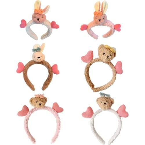 Soft Bear Rabbit Headband Animal Pattern Plush Hair Hoop for Washing Face Fluffy Cosplay Animal Cartoon Costume