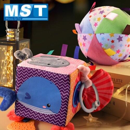 Grasp Soft Stuffed Baby Toys Cartoon Animal Mobile Cloth Ball Hanging Fabric Cubes Teether Baby Rattles For 0-12 Months Infant