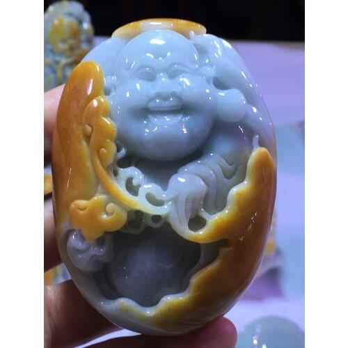 Natural Myanmar jade A HandCarved Buddha longevity jadeite jade green jade pendant jade necklace pendants jewelry necklaces