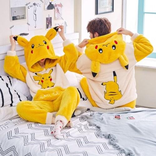 Unisex Adult Couple Pajamas Men Pyjamas Set Thicken Female Sleepwear Winter Warm Flannel Cute Animal Cartoon Home Service Pyjama