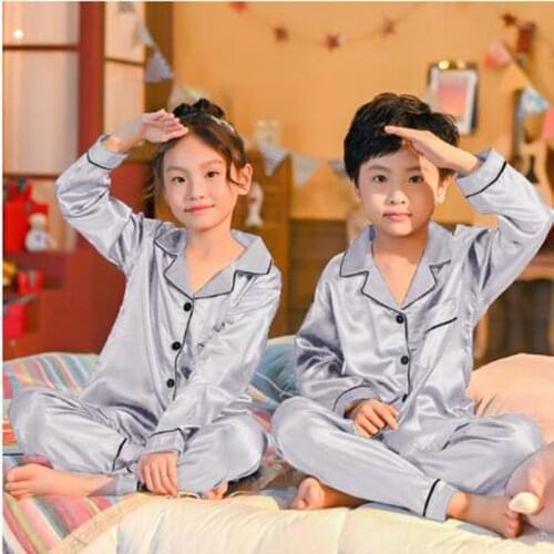 Spring Autumn Big Girls Pajama Set Silk Long Sleeve Pajamas Baby Sleepwear Set Cute Boys Pajamas Silk Pyjamas Kids Home Clothes