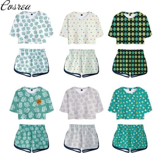 Girls Animal Crossing Shirt T-Shirt Shorts Sport Suit Isabelle Tom Nook Short Sleeve Tops Tees Sportswear Women Outfits Disfraz