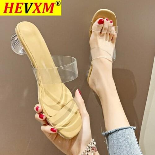 Transparent Sandals Women Shoes Woman Sandals Square Clear Hoof High Heels Elegant Ladies Shoes Female Peep Toe Slip On Slippers