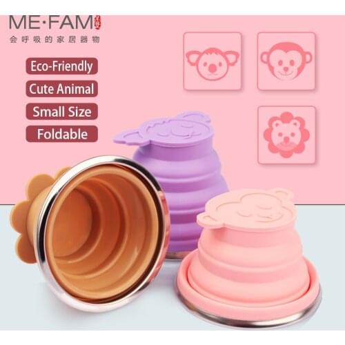 New Cartoon Animal Stainless Steel Silicone Collapsible Cup With Lid Drinking Outdoor Activity Water Travel Children Folding Cup