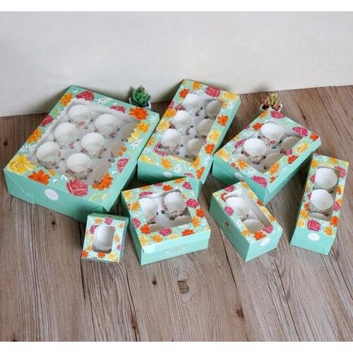 Light green Muffin packaging 3 cupcake box with insert,Kraft paper cake box with clear pvc window, 4 cupcake packing craft box
