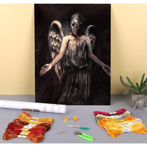 Unknown Angel Printed Fabric 11CT Cross-Stitch DIY Embroidery Kit DMC Threads Sewing Craft Handiwork work Counted Magic