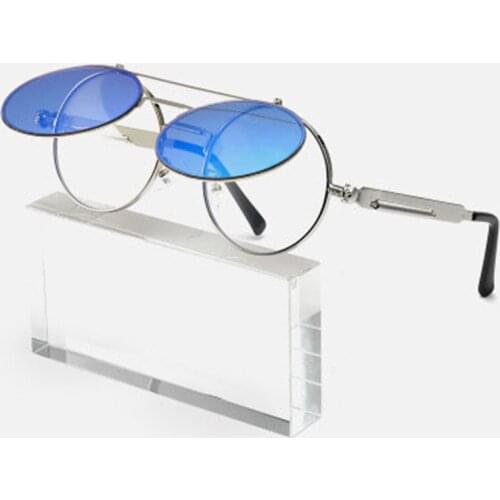 Vintage Flip Up Round Metal Frame Steampunk UV400 SungGlasses Men Women