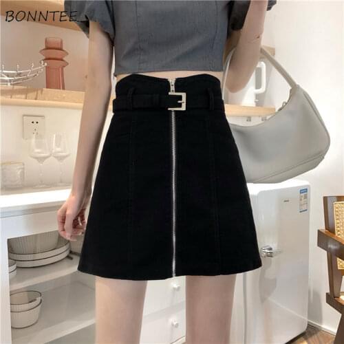 Skirts Women New Design Silver-zipper Summer A-line Above Knee Slim All-match Lined Casual Daily Mujer College Aesthetic Soft