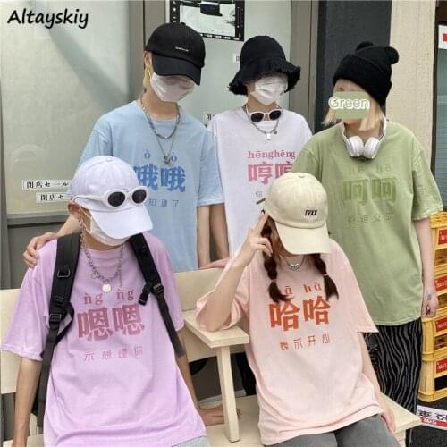 Short Sleeve T-shirts Womens Summer Ins New Chic Streetwear BF Large Size All-match Loose Character Simple Fashion S-4XL Leisure