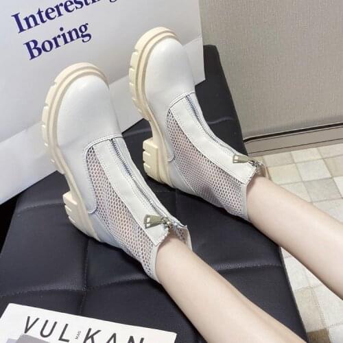 2021 womens boots leather mesh zipper womens spring summer round toe square high-heeled shoes womens sandals