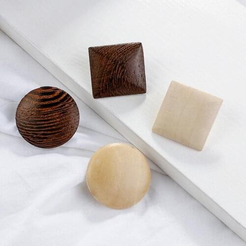 AENSOA New Unique Natural Wooden Earrings For Women 2020 Vintage Geometric Wood Statement Pendant Earrings Costume Jewellery