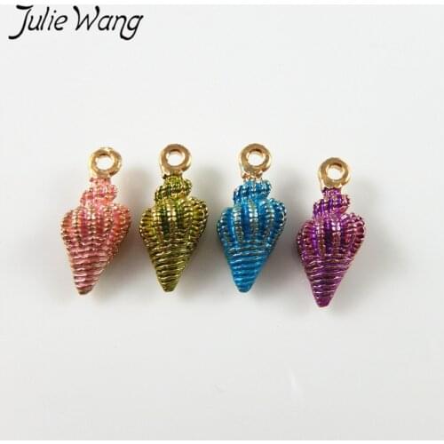 Julie Wang 16pcs Stunning Colorful Shell Conch Shape Enamel Alloy Pendant Charms DIY Unique Jewelry Handmade Gift For Women Girl