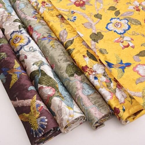 100x145cm Chinese Ice Velvet Bird Floral Printing Fabric For Costume Upholstery Sofa Pillow Cushion Tablecloth Flannel Material