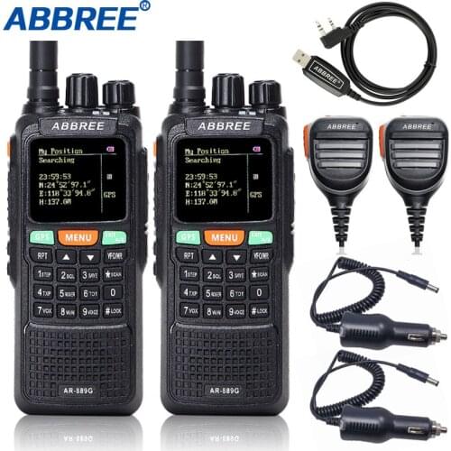 2PCS Abbree AR-889G Walkie Talkie 10W GPS SOS Night Backlight Duplex cross band Repeater Dual Band Portable telsiz Ham CB Radio