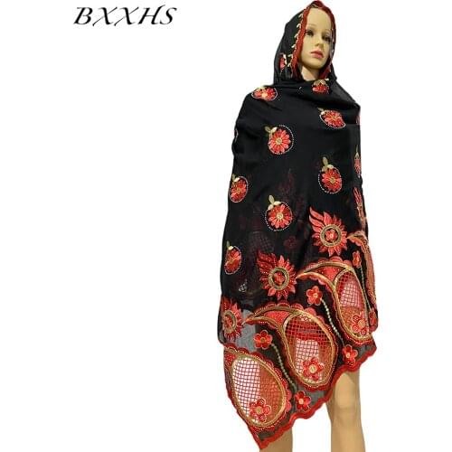 2021 New African Women Hijab Muslim Embroidery Soft Cotton Hollow Out Big Scarf for Shawls Wraps Pashmina Turban LH169