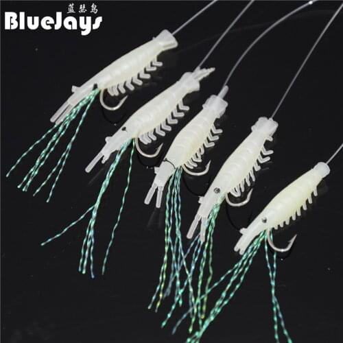 BlueJays 5pcs New Soft Fishing Lure Rigs Luminous Shrimp string hook Bait Jigs Lure soft lure Worn Fake lure Free shipping