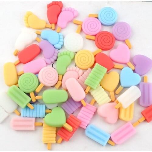 6pcs Kawaii Resin Cute Lollipops Heart Ice Cream Flatback Cabochons For Hair Bow Centers DIY Scrapbooking Decor
