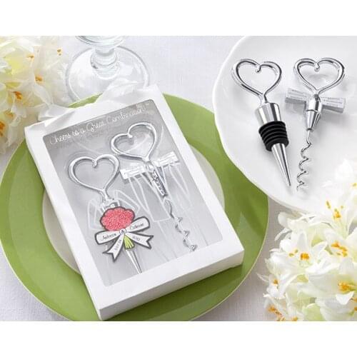 60pairs/lot Combination Wine Bottle Corkscrew Opener and Stopper for Bride and Groom Favor Wedding Table gifts lin2664