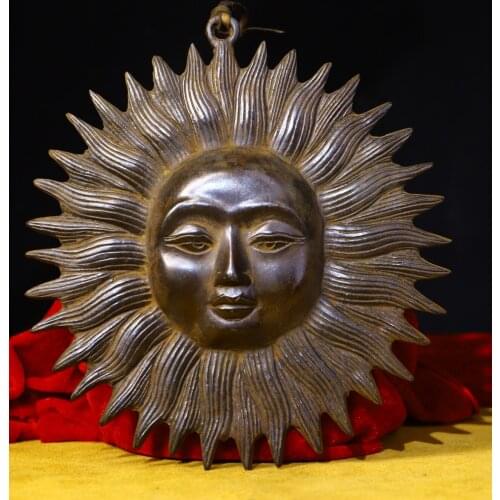 Home Decor 8" Tibet Buddhism Old Bronze Sun god statue mask Greek mythology Helios Statue pendant Enshrine the Buddha