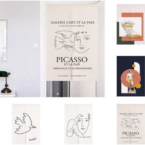 Abstract Fabric Curtain Non Perforated Partition Door Curtain Bedroom Half Panel Curtain Home Decoration Doorway Hanging Curtain