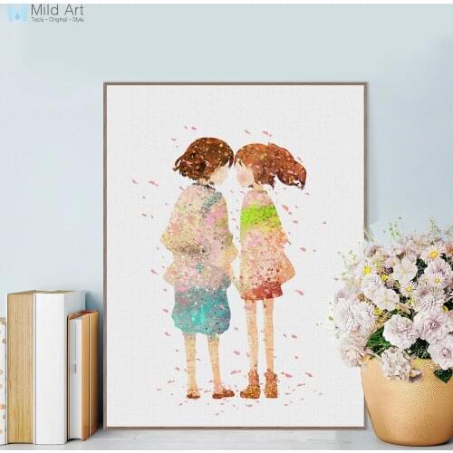 Watercolor Miyazaki Japanese Cartoon Anime Spirited Away Canvas Art Print Poster Wall Pictures Kids Room Decor Painting Custom