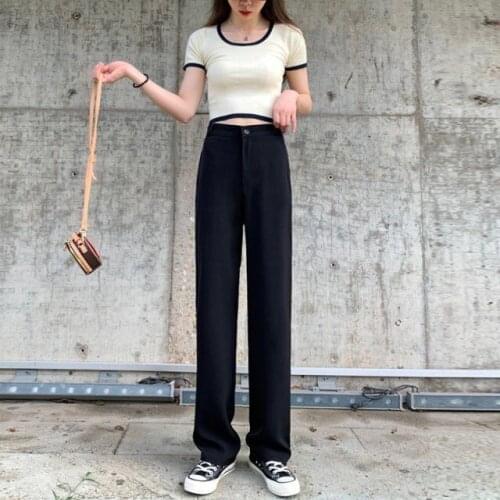 Women Pants Womens High Waist Black Spring And Autumn Leisure Straight Loose Suit Trousers Pantalones De Mujer